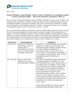 1 May 2, 2016 Dying With Dignity Canada Disability Advisory