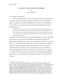 May 31, 2010 &ldquo;Jerry Cohen`s Why not socialism? Some thoughts&rdquo; by
