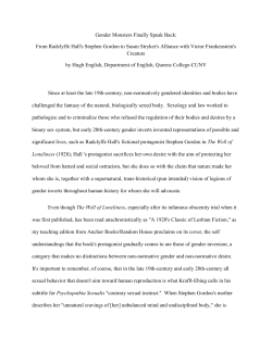 Gender Monsters Finally Speak Back: From Radclyffe Hall`s Stephen