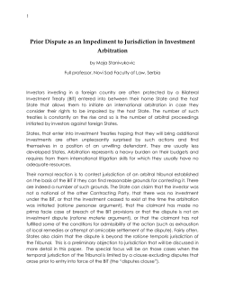 Prior Dispute as an Impediment to Jurisdiction in Investment Arbitration