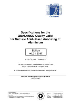 Specifications for the QUALANOD Quality Label for Sulfuric Acid