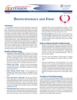 Biotechnology and Food - The University of Arizona Extension