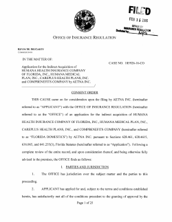 IN THE MATTER OF: Application for the Indirect Acquisition of