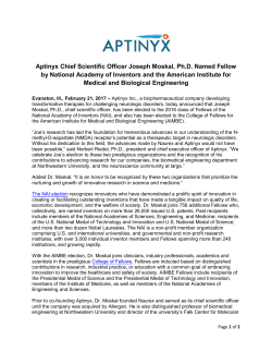 Aptinyx Chief Scientific Officer Joseph Moskal, Ph.D. Named Fellow