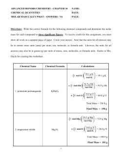 AHCC10 Molar Mass Calculations WkSt - Answers