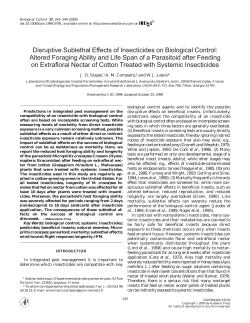Disruptive Sublethal Effects of Insecticides on Biological Control