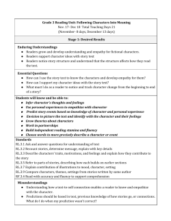 Grade 3 Reading Unit: Following Characters Into Meaning Nov. 17