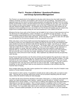 Preview of Mothers` Questions/Problems and Group Dynamics