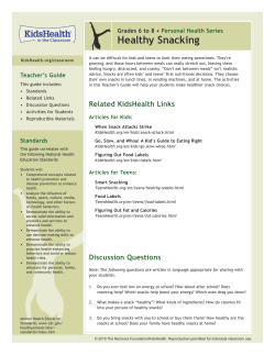 Teacher`s Guide: Healthy Snacking (Grades 6 to 8)