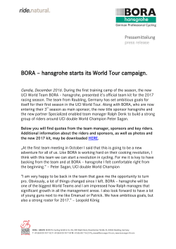BORA &ndash; hansgrohe starts its World Tour campaign.