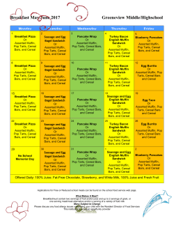Breakfast May/June 2017 Greeneview Middle/Highschool