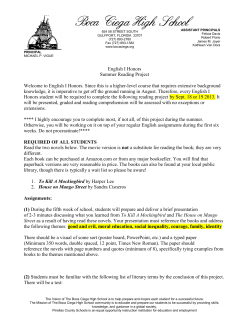 English I Honors Summer Reading Project Welcome to English I