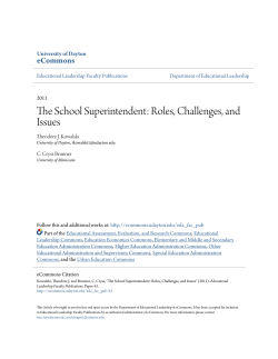 The School Superintendent: Roles, Challenges, and