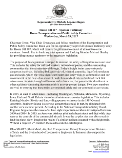 House Bill 107 &ndash; Sponsor Testimony House Transportation and