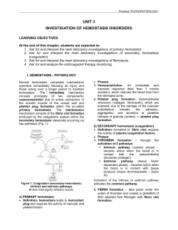 UNIT 3 INVESTIGATION OF HEMOSTASIS DISORDERS