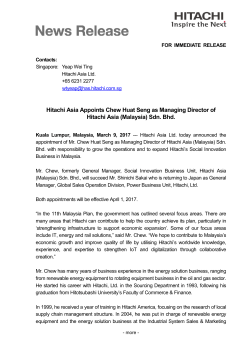 Hitachi Asia Appoints Chew Huat Seng as Managing Director of