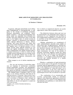 some aspects of migration and urbanization in yugoslavia