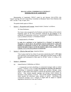 2016 SAG-AFTRA Commercials Contract MOA