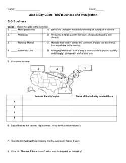 Quiz Study Guide - BIG Business and Immigration BIG Business