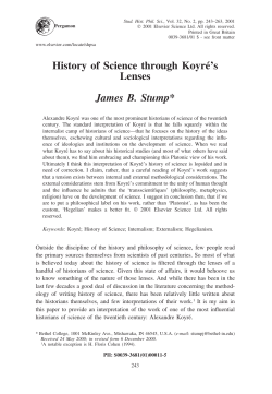 History of Science through Koyré`s Lenses James B. Stump*