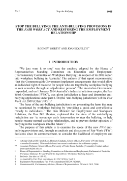 stop the bullying: the anti-bullying provisions in the fair work act and