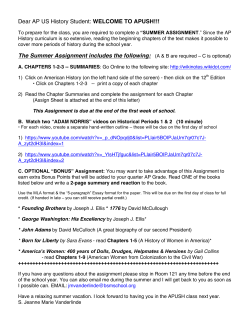 APUSH SUMMER ASSIGNMENT 2015