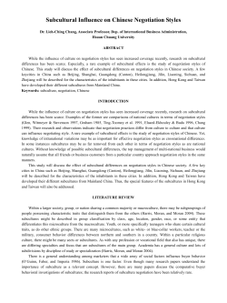 Subcultural Influence On Negotiation Styles