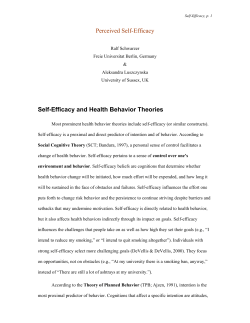 Perceived Self-Efficacy Self-Efficacy and Health Behavior Theories