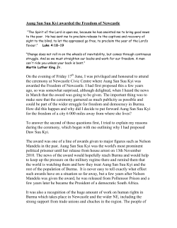 Aung San Suu Kyi awarded the Freedom of