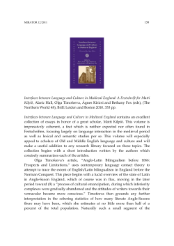 Interfaces between Language and Culture in Medieval England: A
