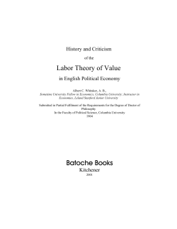 Labor Theory of Value - McMaster University, Canada