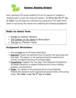 Summer Reading Project Books to choose from: &bull; Frindle by Andrew