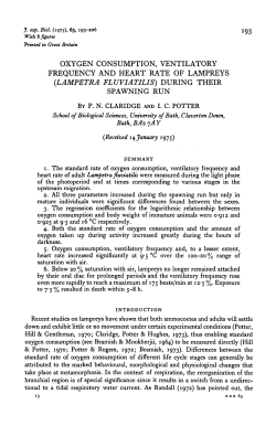 oxygen consumption, ventilatory frequency and heart rate of lampreys