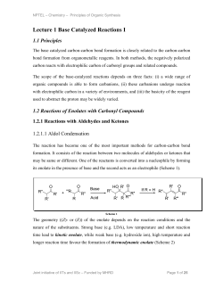 Lecture 1 Base Catalyzed Reactions I