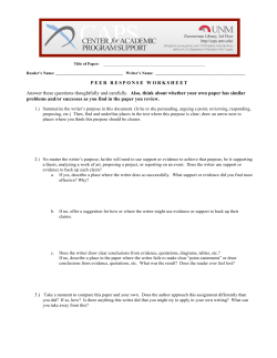 PEER RESPONSE WORKSHEET Answer these questions thoughtfully and