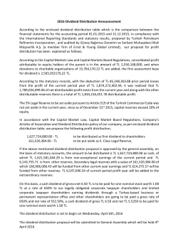 2016 Dividend Distribution Announcement According to the
