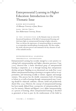 Entrepreneurial Learning in Higher Education: Introduction