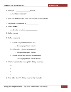 UNIT 2 &ndash; Chemistry of life