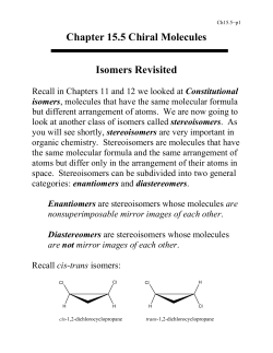 Chapter 15.5 Chiral Molecules Isomers Revisited