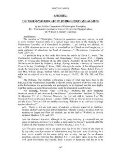 APPENDIX I: The Westminster Divines on Divorce for Physical Abuse