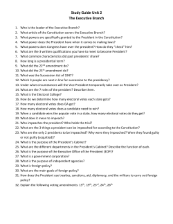 Study Guide Unit 2 The Executive Branch
