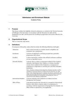 Admission and Enrolment Statute - Victoria University of Wellington