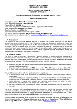 EOI &ndash; Somalie - Individual Consultant
