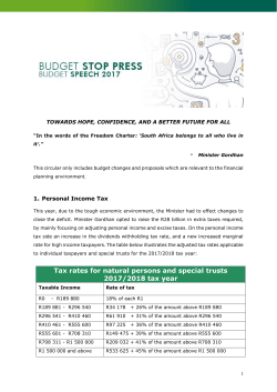 Tax rates for natural persons and special trusts 2017