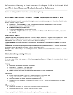 Information Literacy at the Claremont Colleges: Critical Habits of