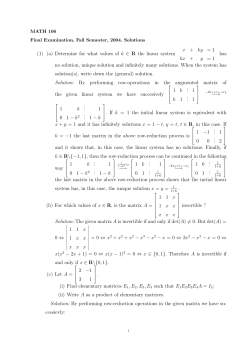 (1) (a) Determine for what values of k &isin; R the linear system x + ky