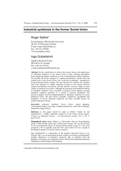 Industrial symbiosis in the former Soviet Union Roger Sathre* Inga