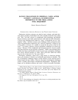 BATSON CHALLENGES IN CRIMINAL CASES: AFTER SNYDER V