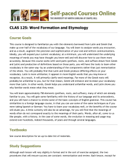 CLAS 125: Word Formation and Etymology