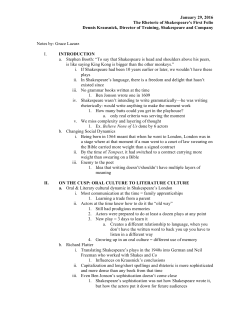 January 29, 2016 The Rhetoric of Shakespeare`s First